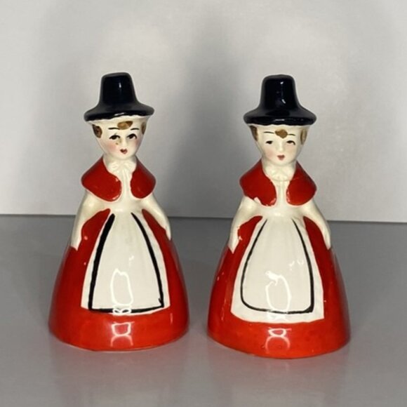 Vintage Pilgrim Ladies in Red Dress Salt & Pepper Shakers - Picture 1 of 8